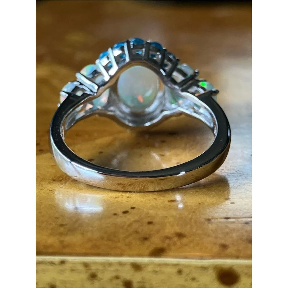 Natural Ethiopian Opal Blue Apatite Sterling Silver Ring Size 7
